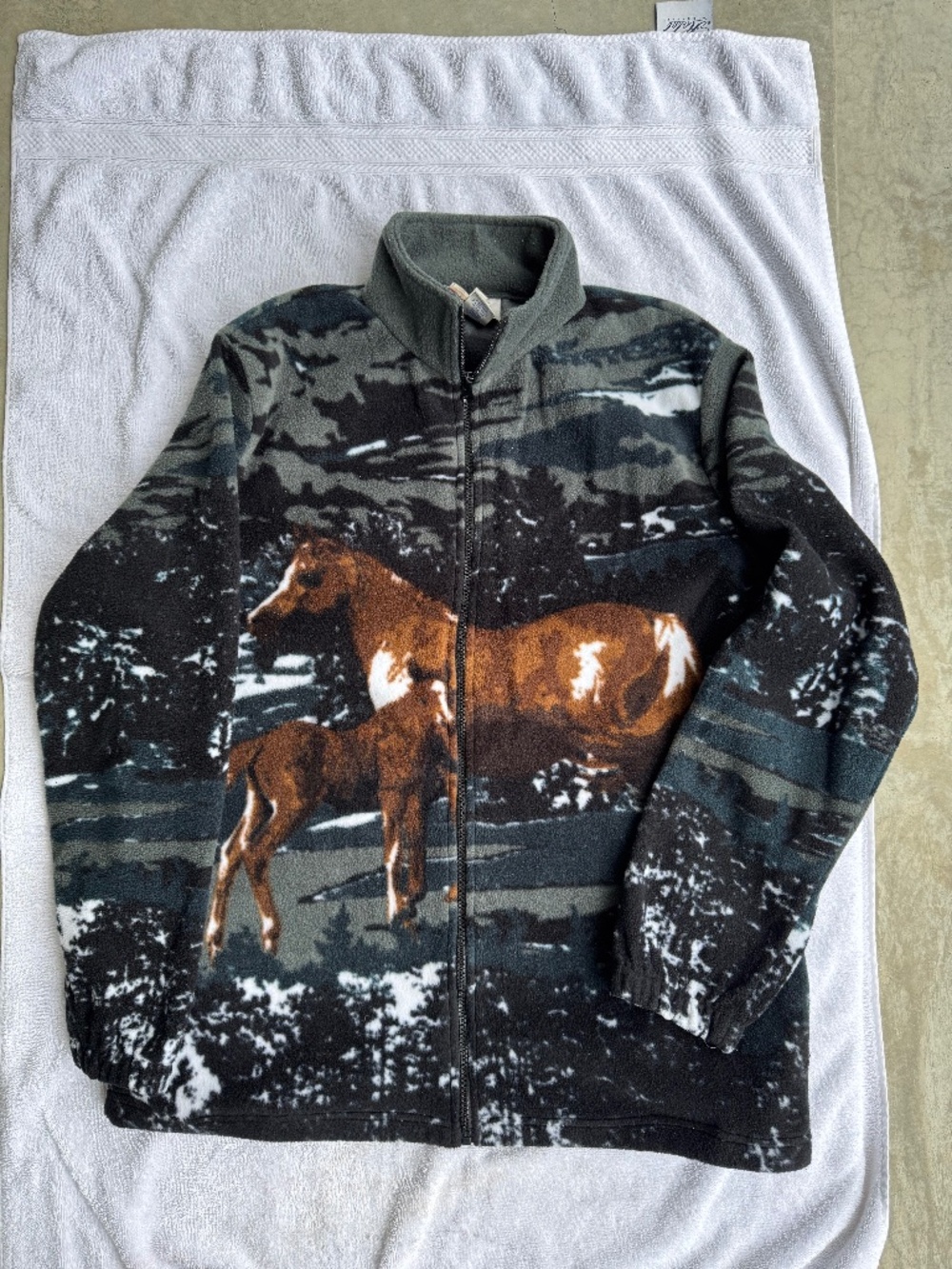 Vintage 1990s Horse Print Fleece Zip Up Sweater